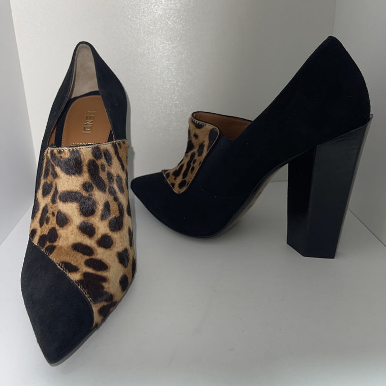 Fendi black & leopard print suede ankle boots 37.5