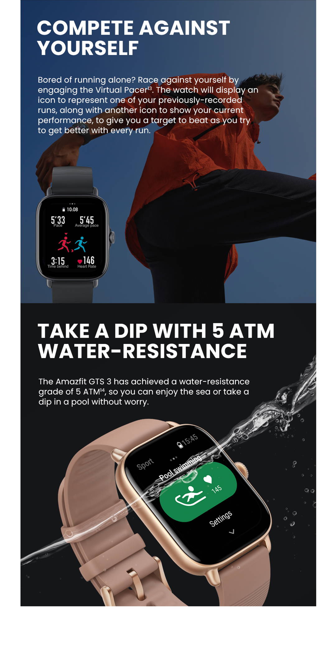 Amazfit GTS 3 Health & Fitness Smartwatch with Leather Band - 20668315