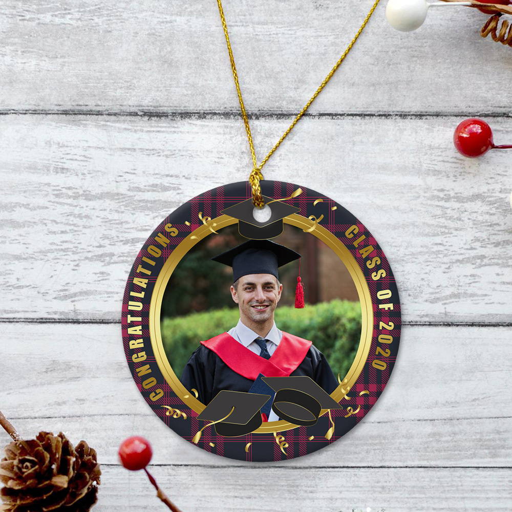 Custom Graduation Christmas Ornaments Personalized with Photo and Having Words Class Year and Congratuations