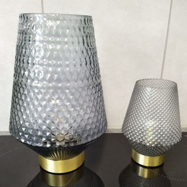 2 LED Tischleuchten Glas Mumbai Grau/Gold Lampe