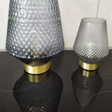 2 LED Tischleuchten Glas Mumbai Grau/Gold Lampe