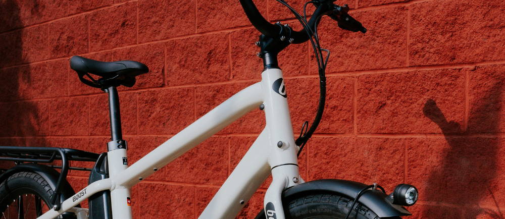 A close up of an electric bike commuter / cargo