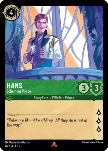 Hans card from Disney's Lorcana: The First Chapter.