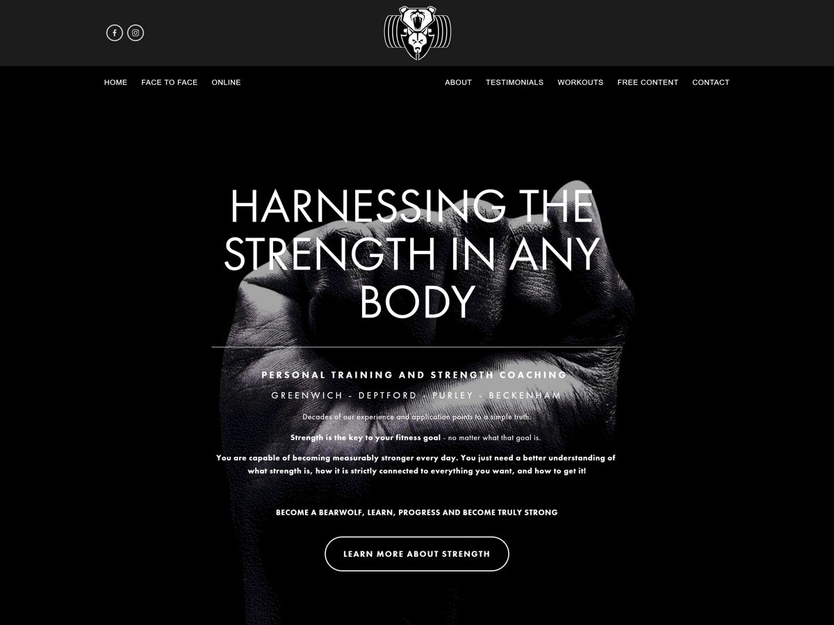 Screenshot of BearWolf, from the fitness websites collection.