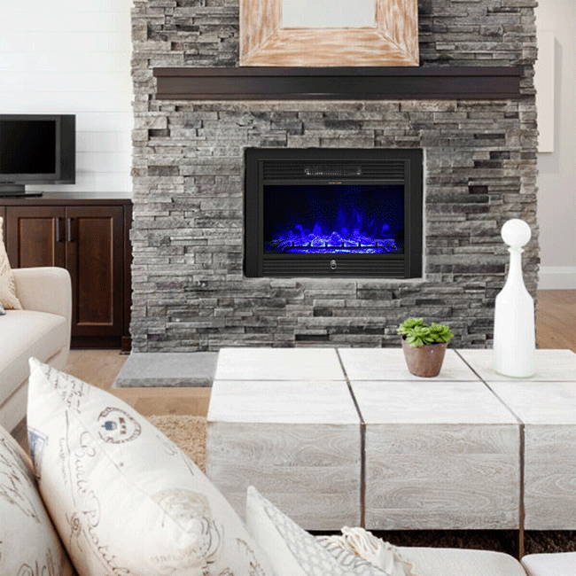 1400W Adjustable Temperature w/Remote Control, Black 42-inch Wall Mount Electric Fireplace With Logs And Flame Effect