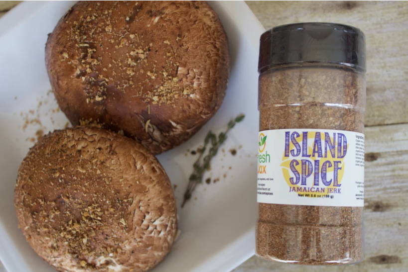 Portobello Mushroom recipe with FreshJax Organic Island Spice Jamaican Jerk Seasoning.