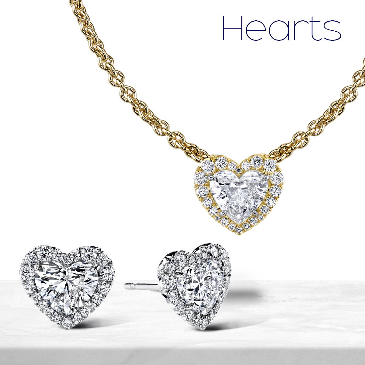 classic collection heart shaped diamond and gemstone necklace and earrings