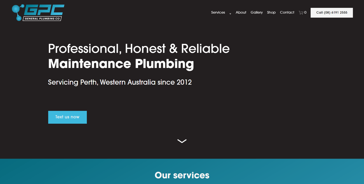 Screenshot of General Plumbing Co, from the contractor websites collection.