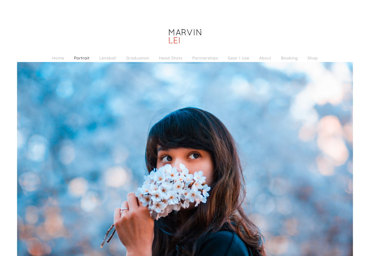 Screenshot of Marvin Lei, from the squarespace photography websites collection.