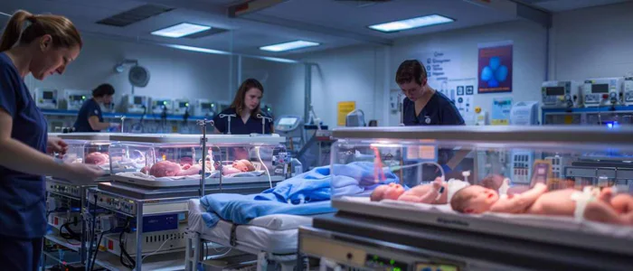 Quiet NICU at night, highlighting the impact of lung surfactant research.