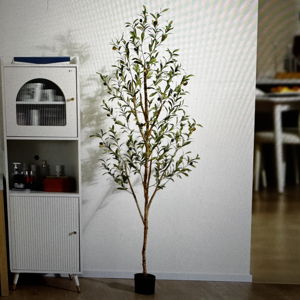 6 ft Artificial Olive Plants with Realistic Leaves and Natural Trunk, Silk Fake Potted Tree with Wood Branches and Fruits, Faux Olive Tree for Office Home Decor
