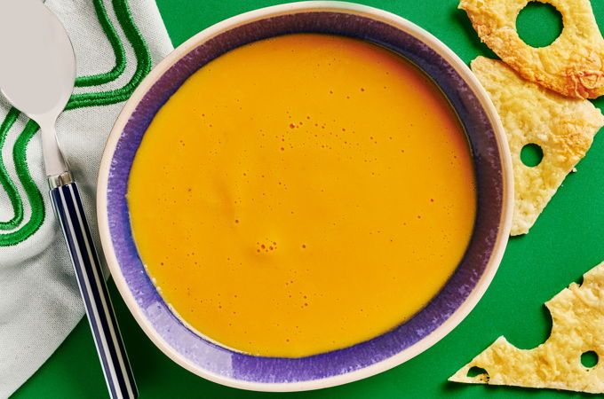 Cream of Carrot Soup with Tortilla Cheese Crackers