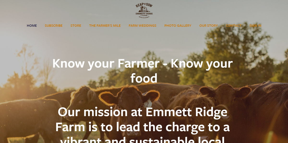 Screenshot of Emmett Ridge Farm, from the farm websites collection.