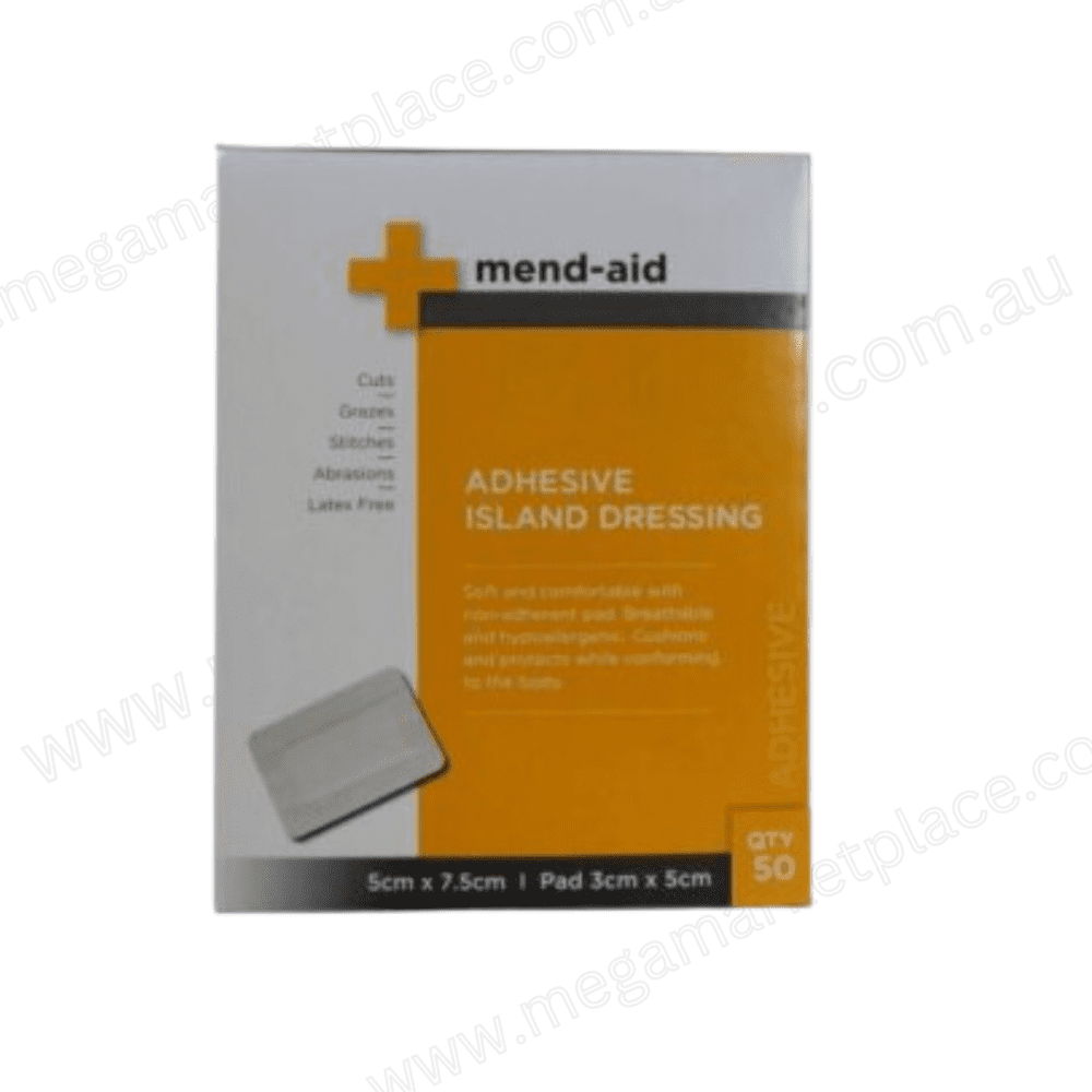 MEND-AID Adhesive Island Dressing WHITE 5CM X 7.5CM Box of 50