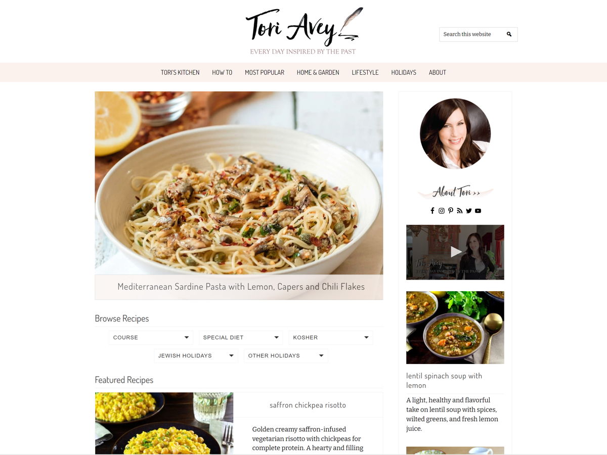 Screenshot of Tori Avey, from the food websites collection.