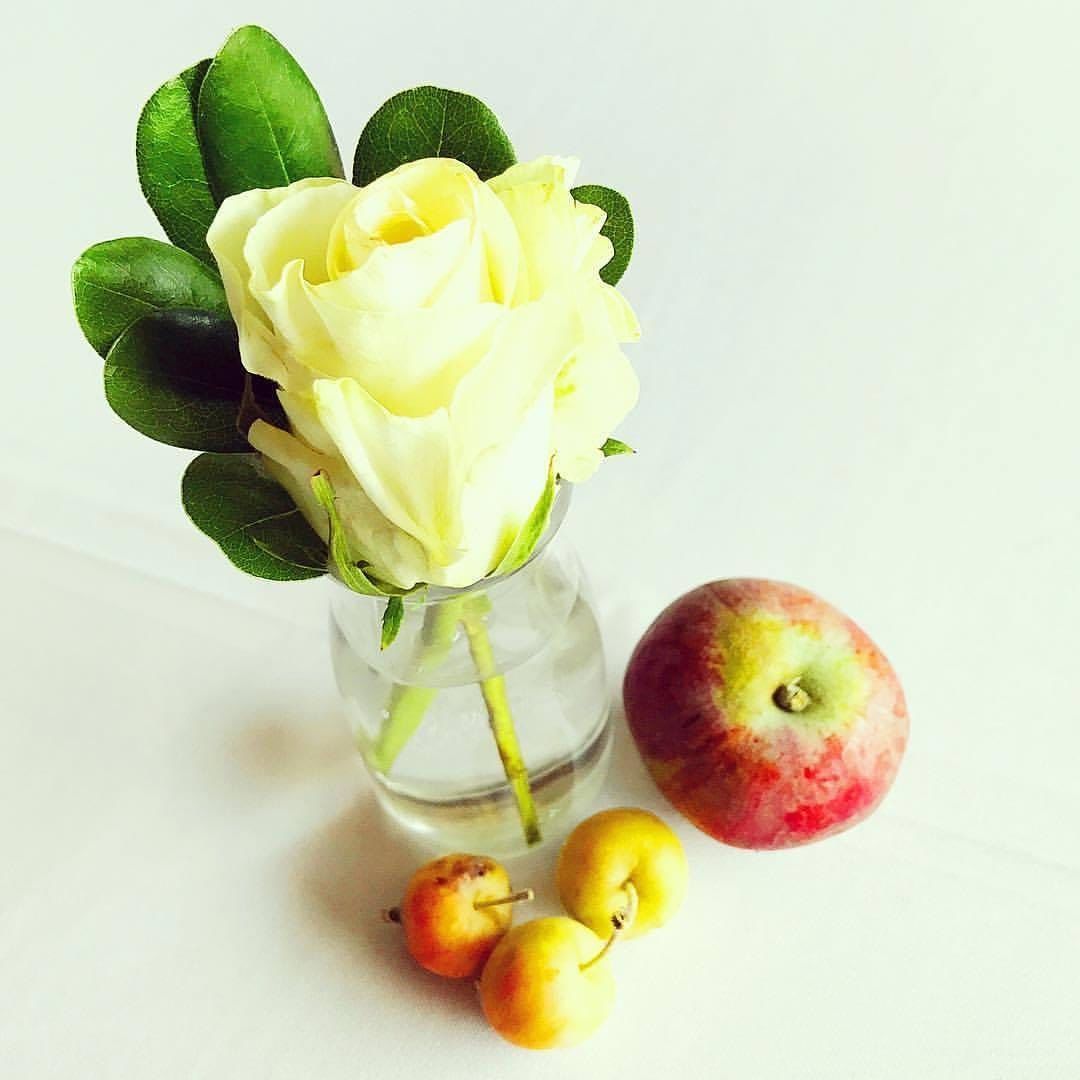 Photo of cider apple, crab apples and Peony flower