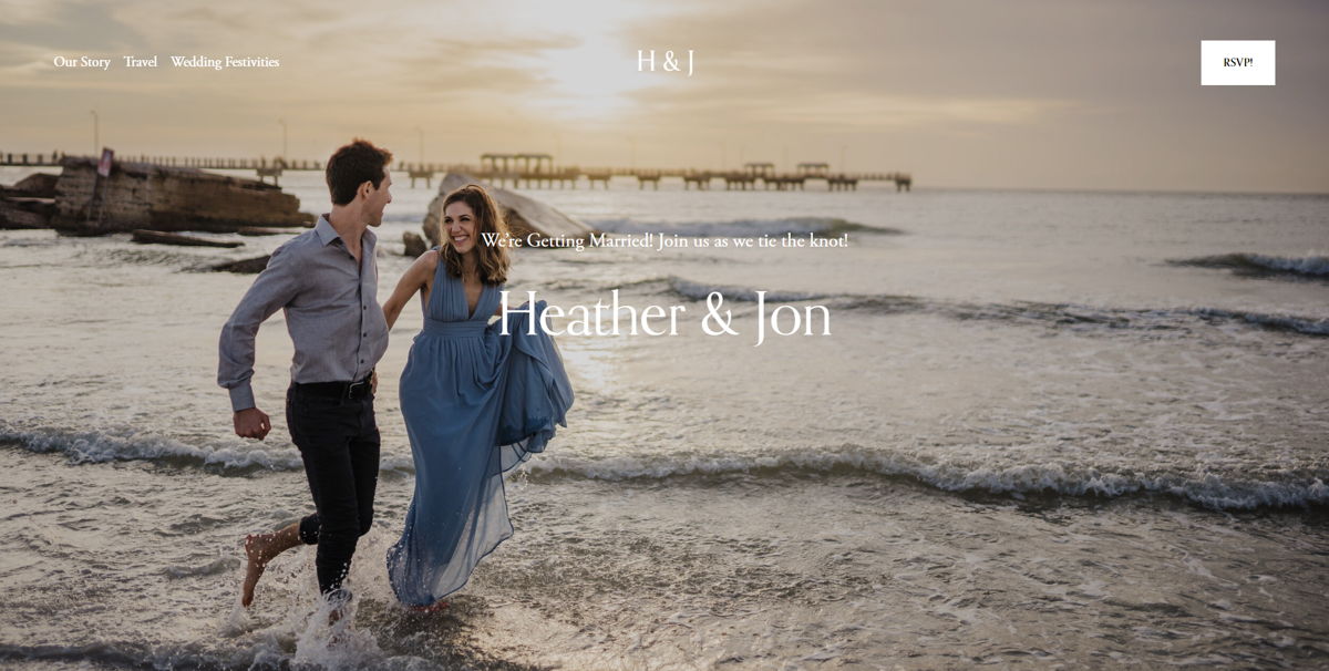 Screenshot of Heather & Jon, from the squarespace wedding websites collection.