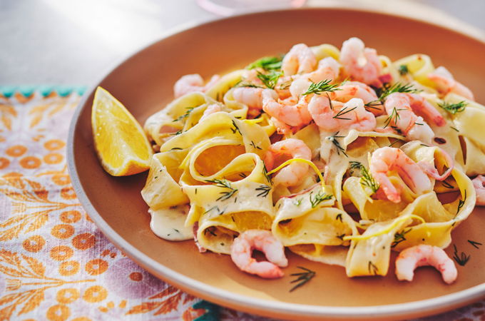 Pappardelles au citron et aux crevettes nordiques