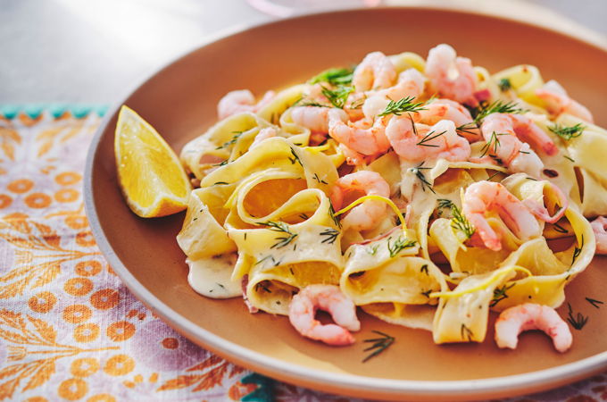 Lemon and Nordic Shrimp Pappardelle
