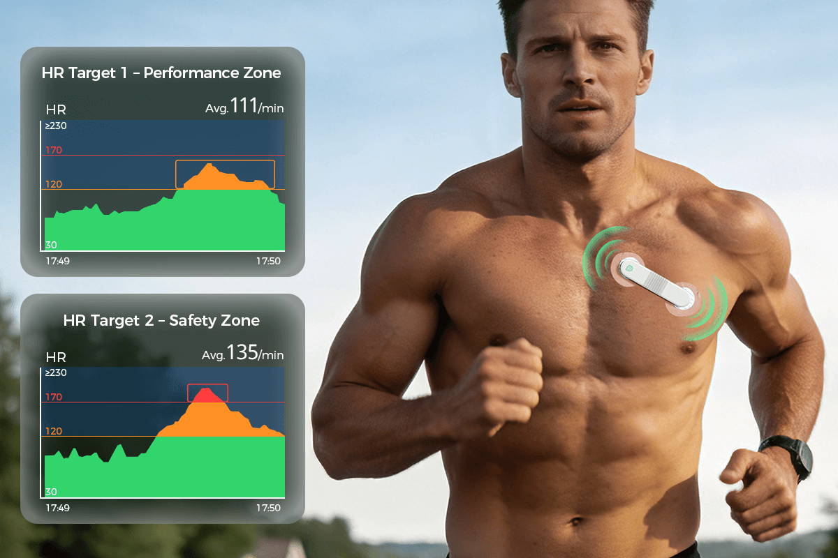 Man using Wellue O2Ring to monitor oxygen levels overnight and view sleep report in the morning via smartphone app