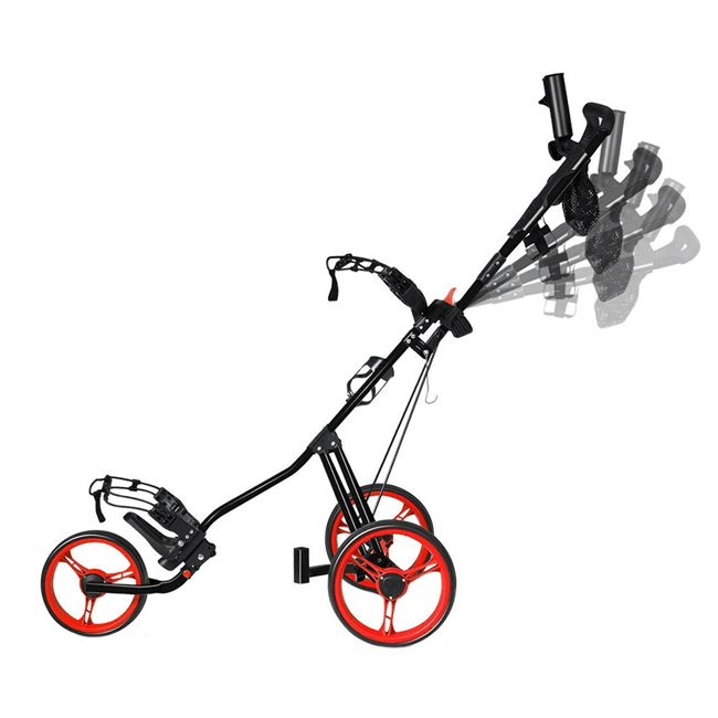 Golf Push Carts, 3 Wheel Golf Carts, Foldable Golf Carts with Foot Brake, Lightweight Golf Pull Carts with Phone Holder, Umbrella Holder, Cup Holder, Scoreboard Holder for Golf Bags