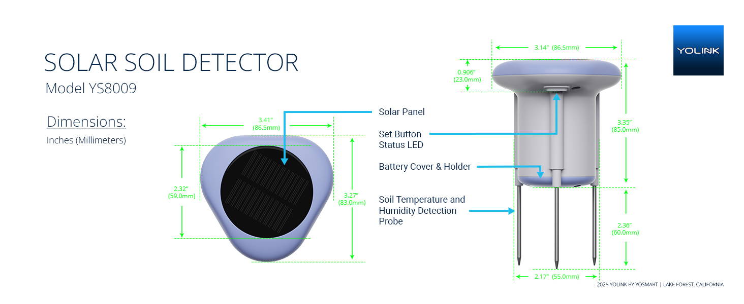 Solar soil detector dimensions.