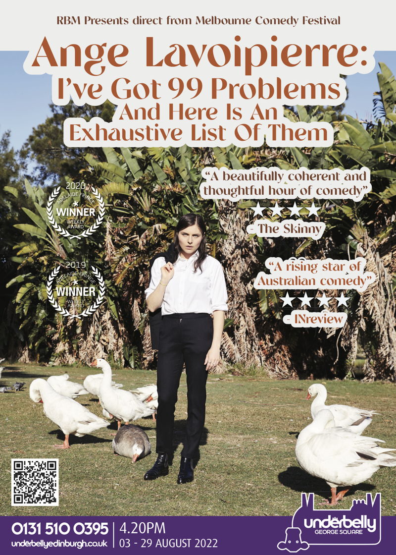 The poster for Ange Lavoipierre: I've Got 99 Problems and Here's an Exhaustive List of Them
