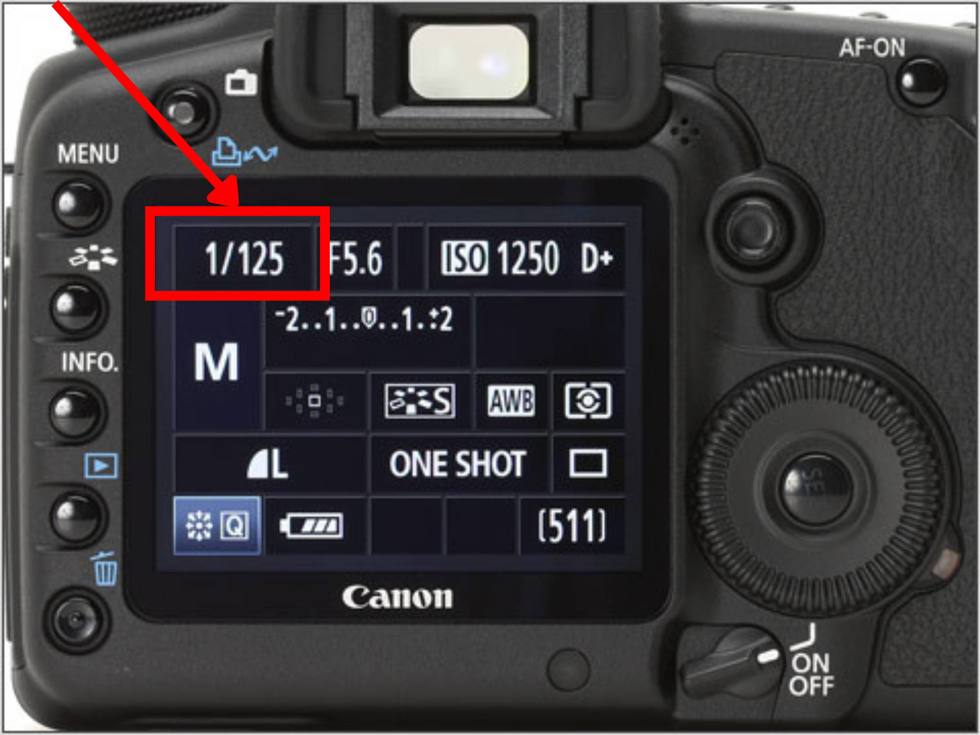 la scelta dei tempi di scatto sul display di una fotocamera Canon