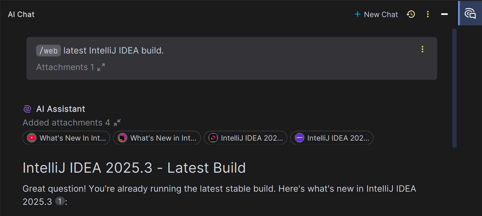 Using /web to check the latest version of IntelliJ IDEA