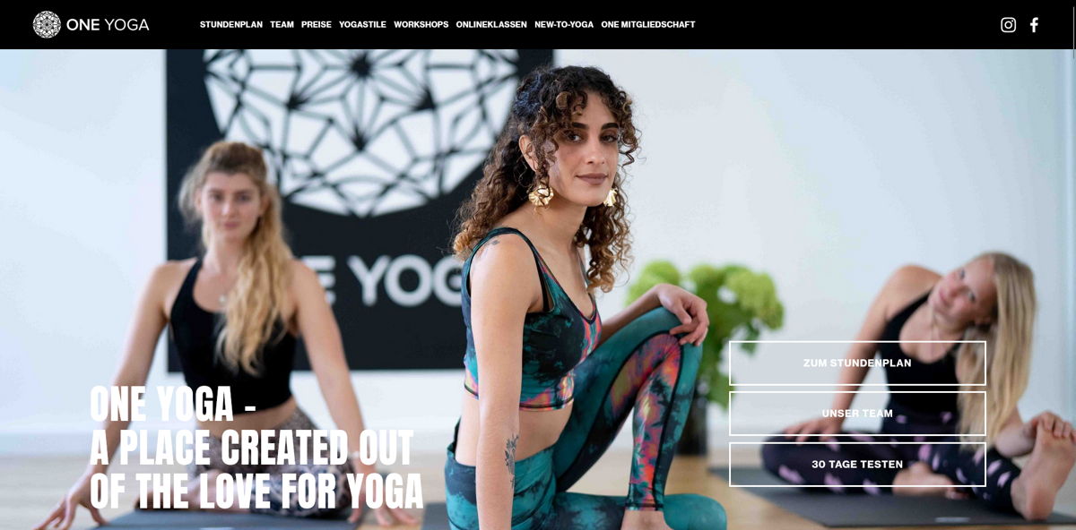 Screenshot of One Yoga, from the squarespace fitness websites collection.