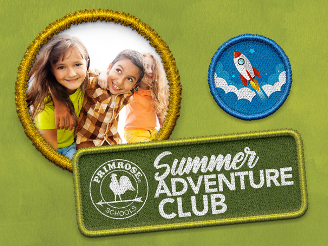 Children smiling with a patch that says Summer Adventure Club