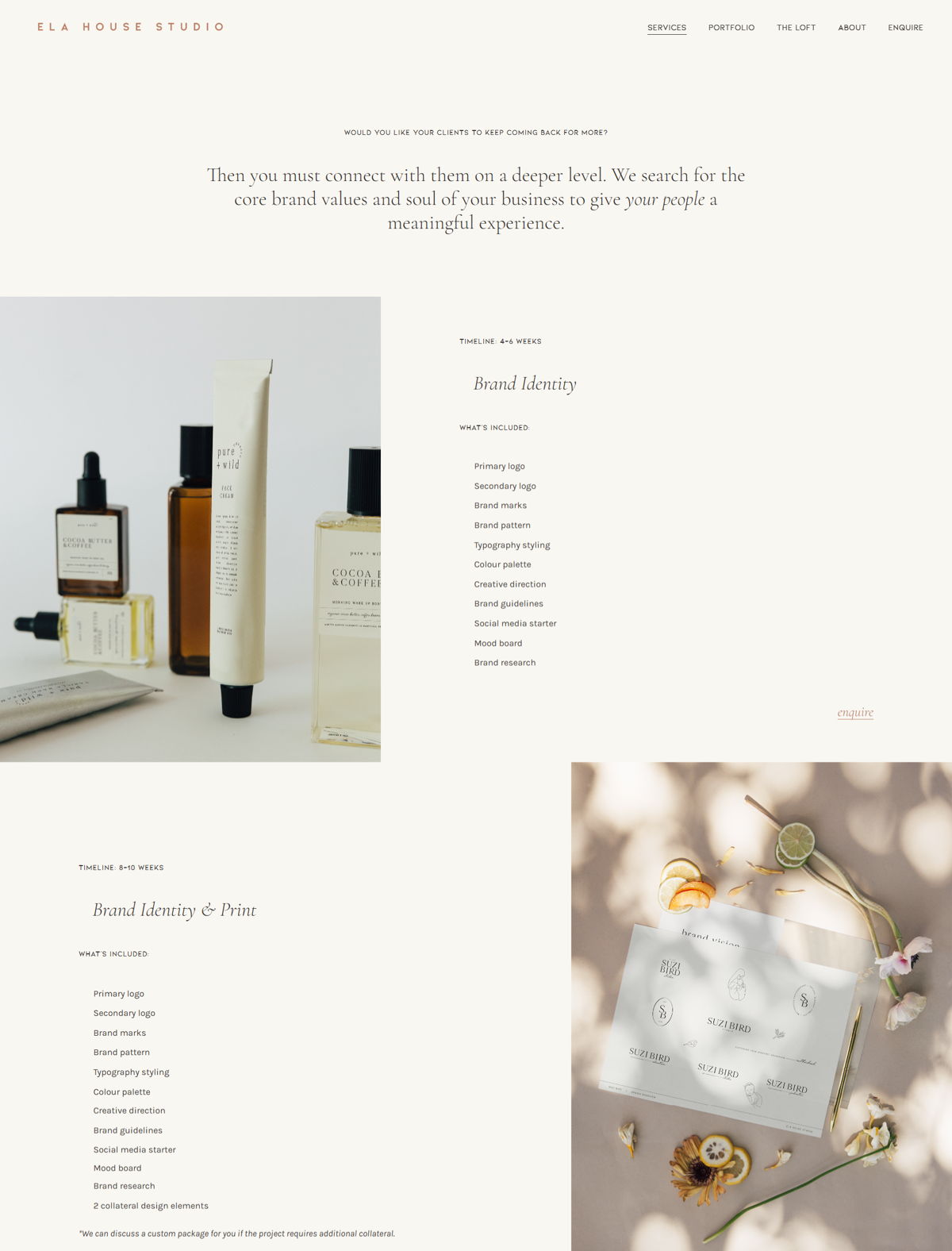 Screenshot of Ela House Studio, from the service page design examples collection.