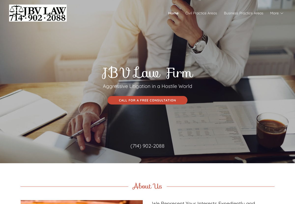 Screenshot of JBV Law Firm, from the lawyer websites collection.