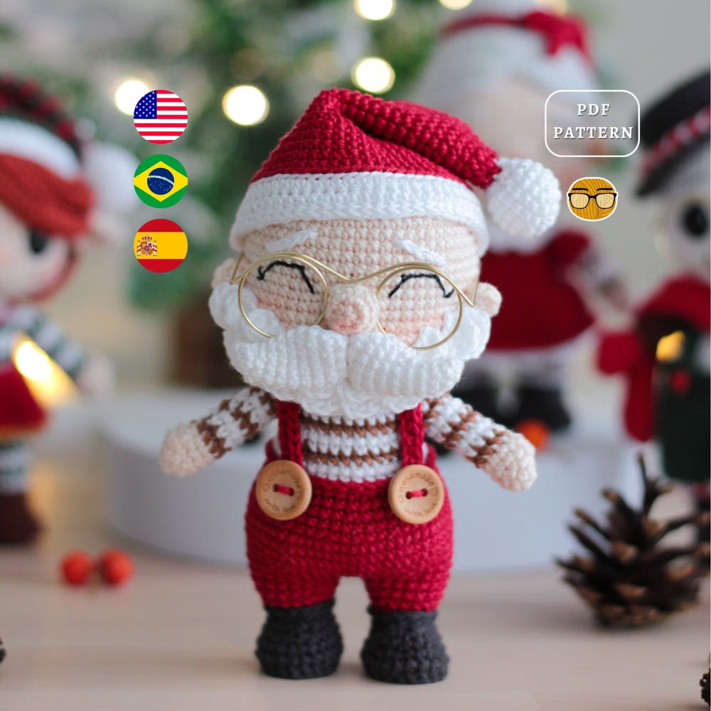 Padrão de crochê de Papai Noel para boneca + enfeite de árvore | Padrão Amigurumi