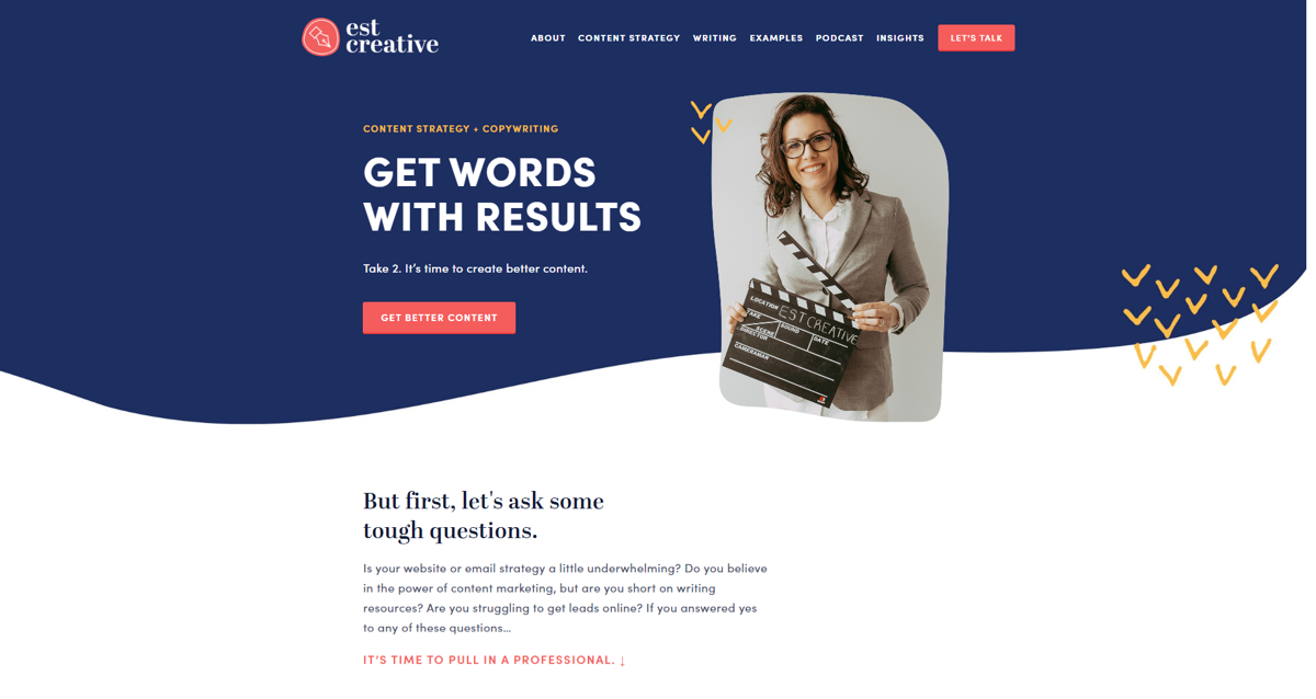 Screenshot of EST Creative, from the content marketing portfolios collection.
