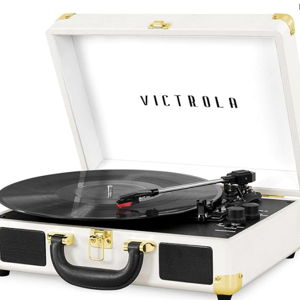 Victrola Vintage 3-Speed Bluetooth Portable Suitcase Record Player with Built-in Speakers | Upgraded Turntable Audio Sound|White, Model Number: VSC-550BT-WH