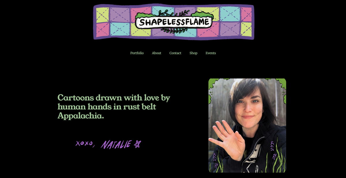 Screenshot of Shapeless Flame, from the character design portfolios collection.