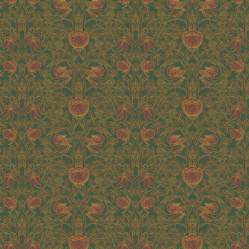 Green & Gold Vintage Pattern Wall Mural pattern image