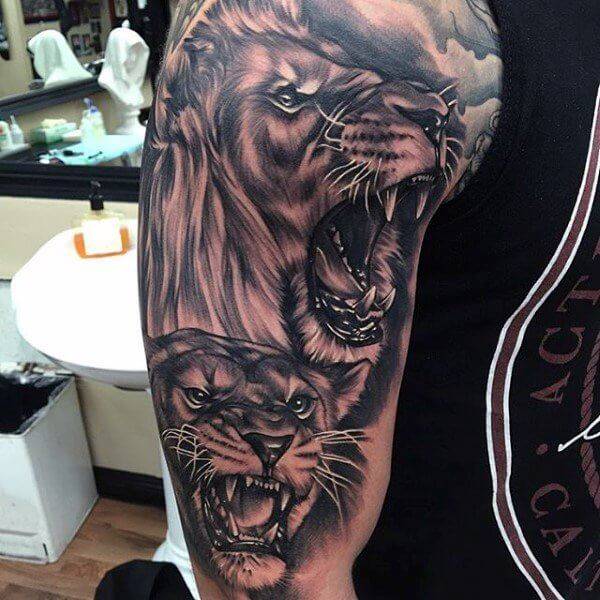 Tatouage Lion et Lionne Bras Homme