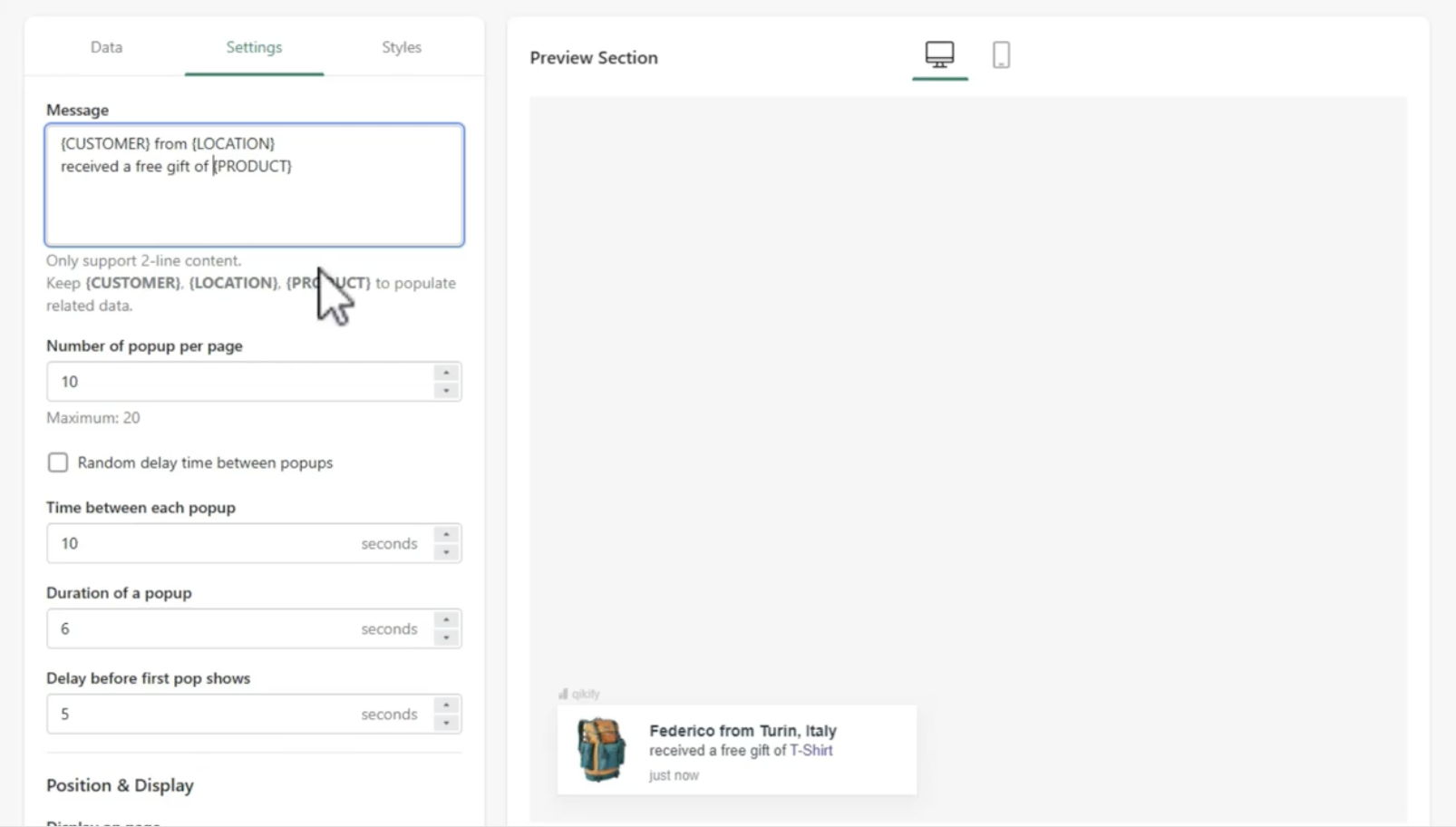set up the Qikify Sales popup