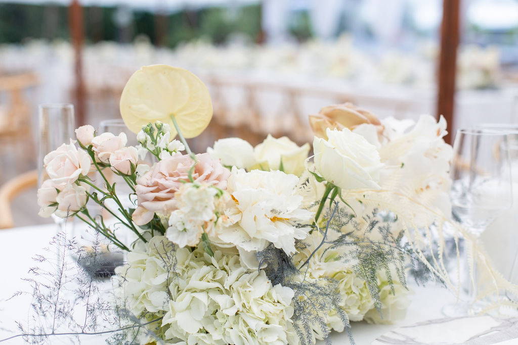 white and blush floral centerpiece 