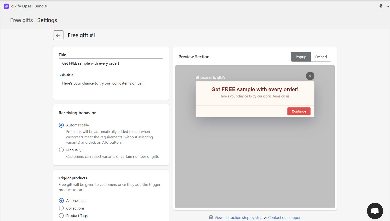 Configure Free Gift offer details