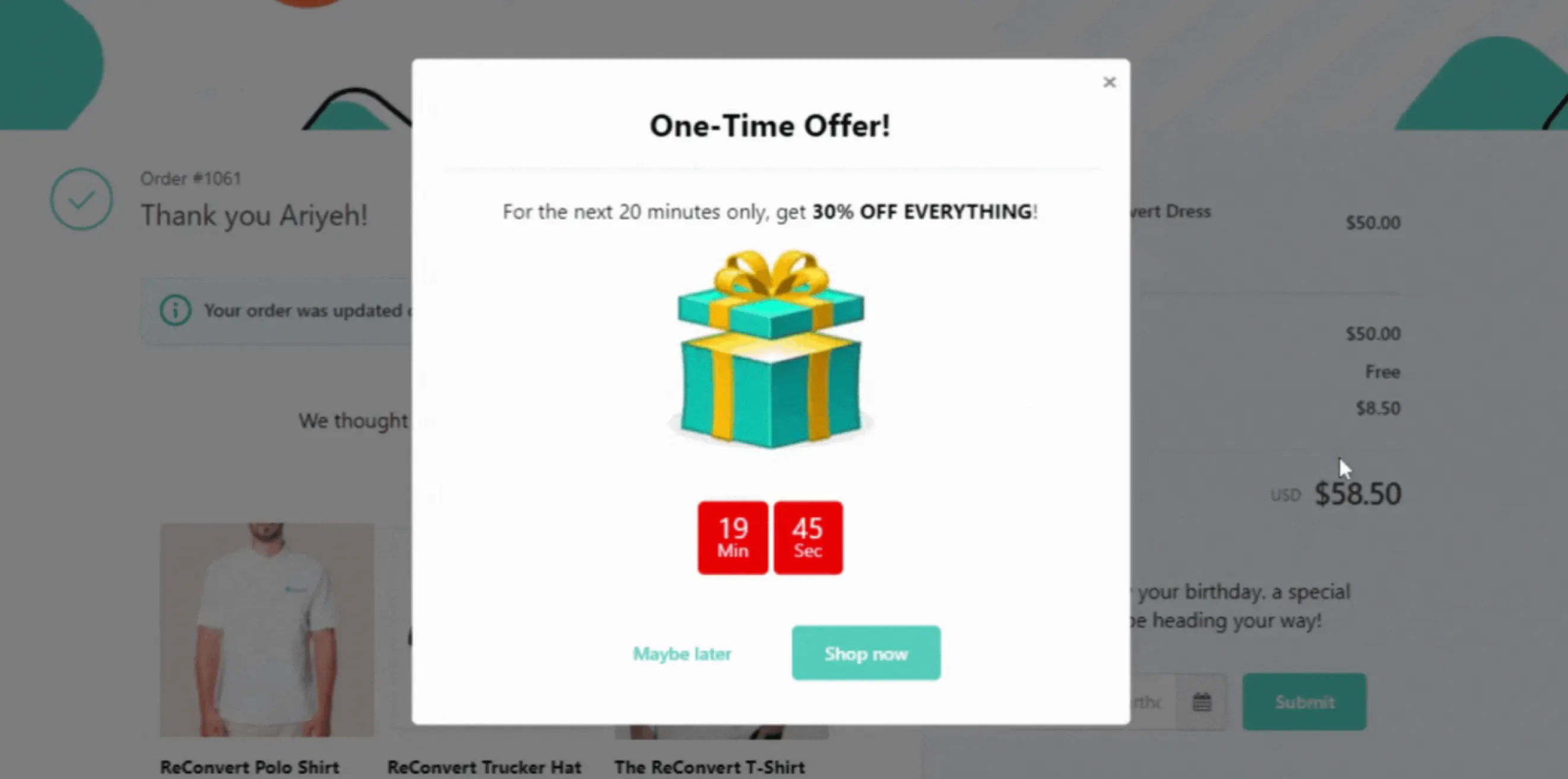 Shopify limited-time offer post-purchase upsell