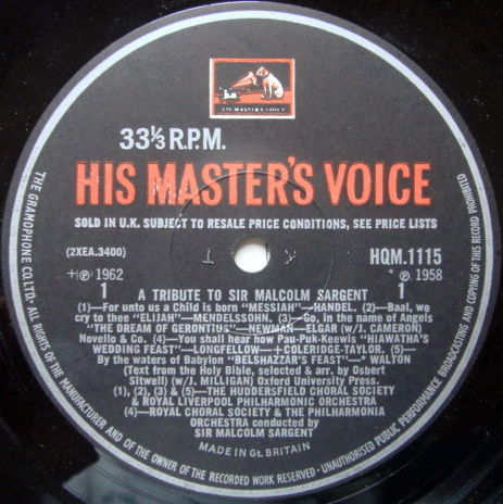 EMI HMV HQM /  - A Tribute to Sir Malcolm Sargent, NM-!