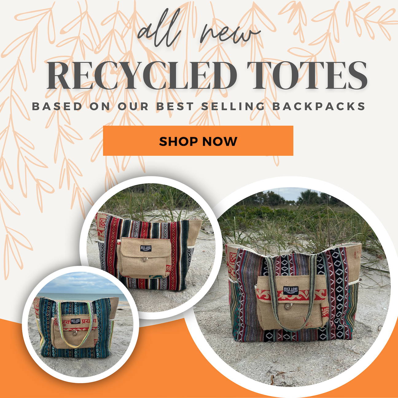 rice love recycled tote biodegradable recycled feed a family 