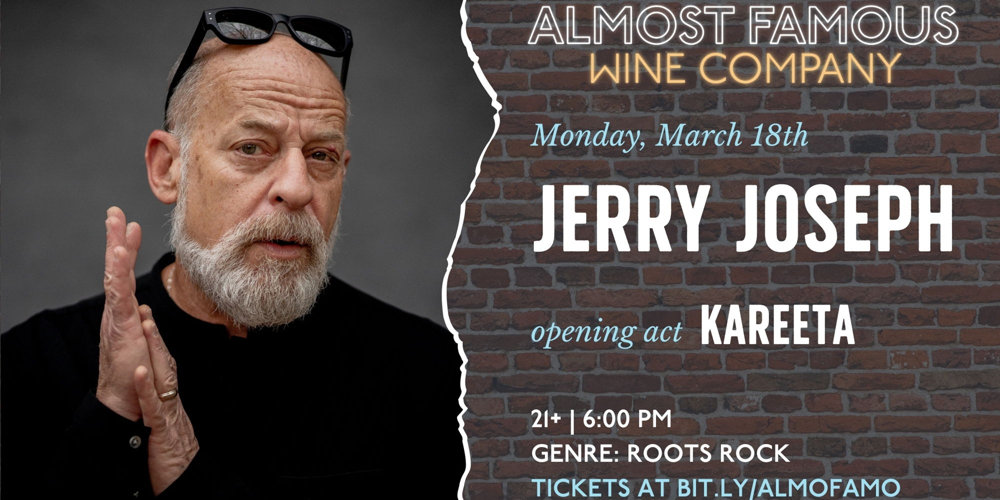 Jerry Joseph: boundary-pushing cult rock phenomenon, with opener Kareeta promotional image