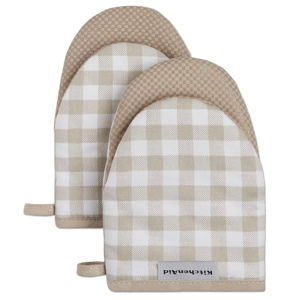 KitchenAid Gingham Mini Oven Mitt 2-Pack Set, Milkshake Tan, 5.5"x8"