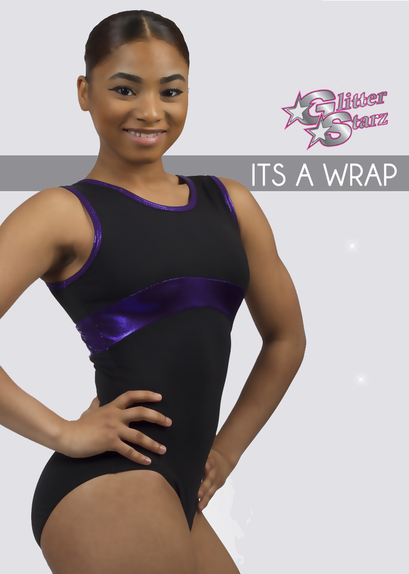 glitterstarz wrap leotard custom bling black purple metallic for gymnastics dance