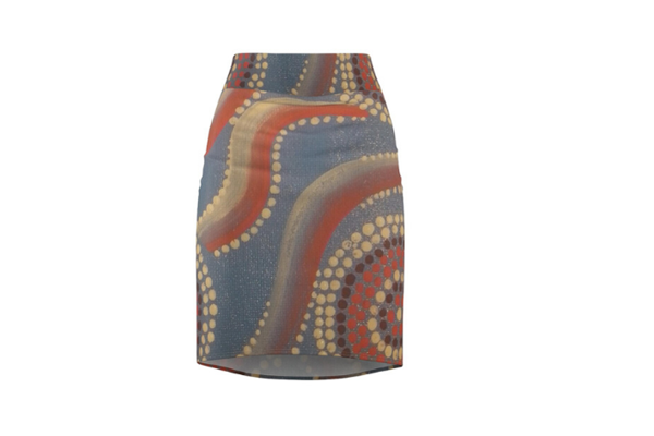 Aboriginal Dot Wave Print Pencil Skirt | Artistic Tribal Pattern - Image 5