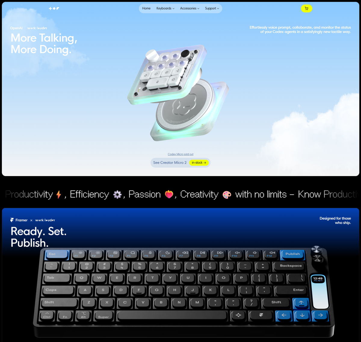 Screenshot of WORK LOUDER®, from the cool websites collection.